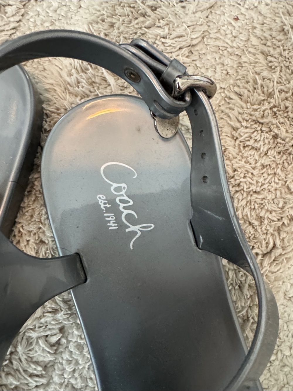 Coach Women's Silver Floral Jelly Sandals with Gold Accents size 10 - Picture 6 of 9